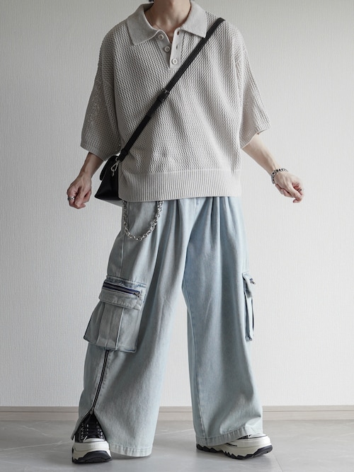 「ELLUV(エルブ)の【ELLUV/エルヴ】エレガンスラメシアー ショート丈 半袖ニットポロシャツ(ポロシャツ)」を使った、翔【低身長コーデ】さん(メンズ・167cm)の夏コーディネート