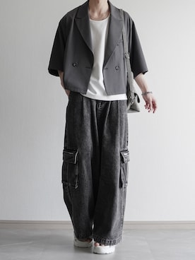 「ELLUV（エルブ）の【ELLUV/エルヴ】クリアジョーゼット ショート丈タンクトップ（Tシャツ/カットソー、ホワイト系）」を使った、翔【低身長コーデ】さん（メンズ・167cm）の春コーディネート