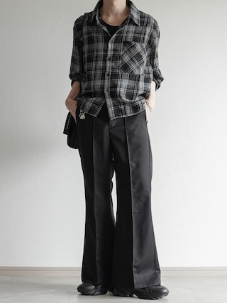 「Chikashitsu +（チカシツプラス）の【Chikashitsu +】cropped linen check shirt / 【チカシツプラス】クロップドリネンチェック長袖シャツ（シャツ/ブラウス）」を使った、翔【低身長コーデ】さん（メンズ・167cm）の夏コーディネート