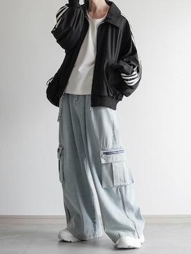 「ELLUV（エルブ）の【ELLUV/エルヴ】ヘビードレープツイル フェイクスウェード4ラインモードトラックジャケット（ジャージ、ブラック系）」を使った、翔【低身長コーデ】さん（メンズ・167cm）の春コーディネート