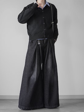 「ELLUV（エルブ）の【ELLUV/エルヴ】13ozティックネスデニム ディメンションタック ワイドフレアスラックス（デニムパンツ、ブラック系）」を使った、翔【低身長コーデ】さん（メンズ・167cm）の春コーディネート