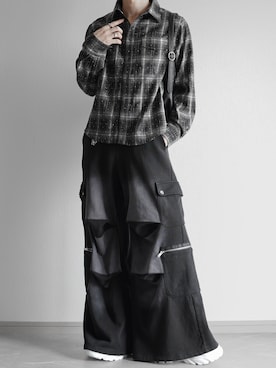 「LANDNESS（ランドネス）の【LANDNESS/ランドネス】Rhinestone Check Shirt/ラインストーンチェックシャツ（シャツ/ブラウス、ブラック系）」を使った、翔【低身長コーデ】さん（メンズ・167cm）の秋コーディネート