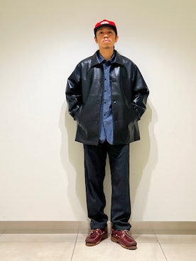 「アイテム（ライダースジャケット）」を使った、DAIKI TAKEYAさん（メンズ・165cm）の秋コーディネート