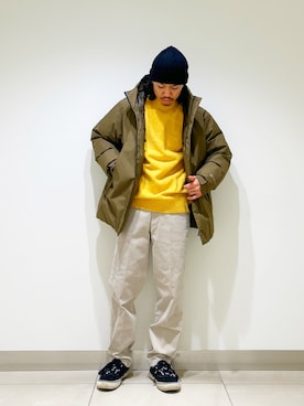「アイテム（ダウンジャケット/コート）」を使った、DAIKI TAKEYAさん（メンズ・165cm）の秋コーディネート