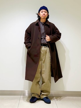 「アイテム（ステンカラーコート）」を使った、DAIKI TAKEYAさん（メンズ・165cm）の冬コーディネート