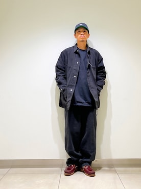 「アイテム（カバーオール）」を使った、DAIKI TAKEYAさん（メンズ・165cm）の秋コーディネート