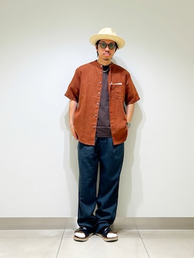「URBAN RESEARCH DOORS（アーバンリサーチドアーズ）のIZIPIZI　ライトカラーサングラス C（メガネ、ブラウン系）」を使った、DAIKI TAKEYAさん（メンズ・165cm）の夏コーディネート
