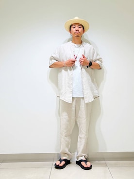 「リネンシャツ」｜DAIKI TAKEYAさん（メンズ・165cm）の夏コーディネート
