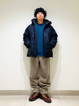 「ワッフル」｜「アイテム（ダウンジャケット/コート）」を使った、DAIKI TAKEYAさん（メンズ・165cm）の秋コーディネート