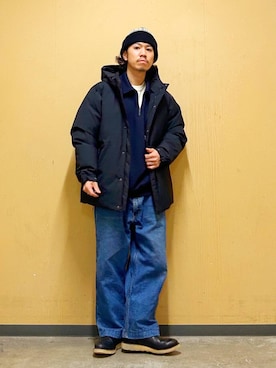 「ワッフル」｜「アイテム（ダウンジャケット/コート）」を使った、DAIKI TAKEYAさん（メンズ・165cm）の冬コーディネート