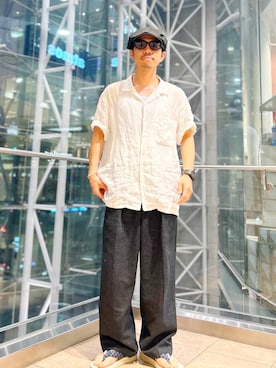 「URBAN RESEARCH（アーバンリサーチ）のLINEN SHORT-SLEEVE SHIRTS（シャツ/ブラウス）」を使った、DAIKI TAKEYAさん（メンズ・165cm）の夏コーディネート