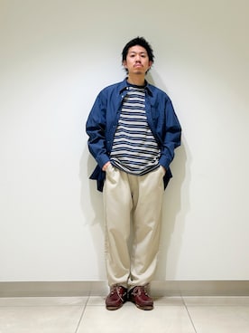 「URBAN RESEARCH（アーバンリサーチ）のTHOMAS MASON OVER SHIRTS（シャツ/ブラウス、ブルー系）」を使った、DAIKI TAKEYAさん（メンズ・165cm）の春コーディネート