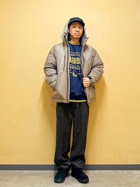 「アイテム（ダウンジャケット/コート）」を使った、DAIKI TAKEYAさん（メンズ・165cm）の秋コーディネート