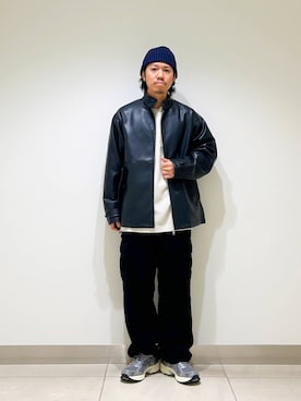 「アイテム（ライダースジャケット）」を使った、DAIKI TAKEYAさん（メンズ・165cm）の秋コーディネート