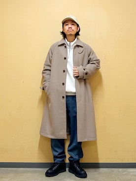 「アイテム（ステンカラーコート）」を使った、DAIKI TAKEYAさん（メンズ・165cm）の秋コーディネート