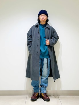 「アイテム（ステンカラーコート）」を使った、DAIKI TAKEYAさん（メンズ・165cm）の冬コーディネート