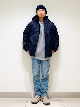 「アイテム（ダウンジャケット/コート）」を使った、DAIKI TAKEYAさん（メンズ・165cm）の秋コーディネート
