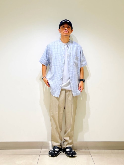 『XLサイズ/WEB限定』シルケットリネン バンドカラーショートスリーブシャツ