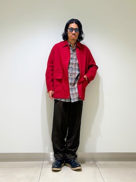 「アイテム（カバーオール）」を使った、DAIKI TAKEYAさん（メンズ・165cm）の秋コーディネート
