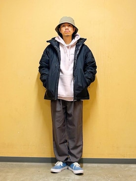 「アイテム（ダウンジャケット/コート）」を使った、DAIKI TAKEYAさん（メンズ・165cm）の秋コーディネート