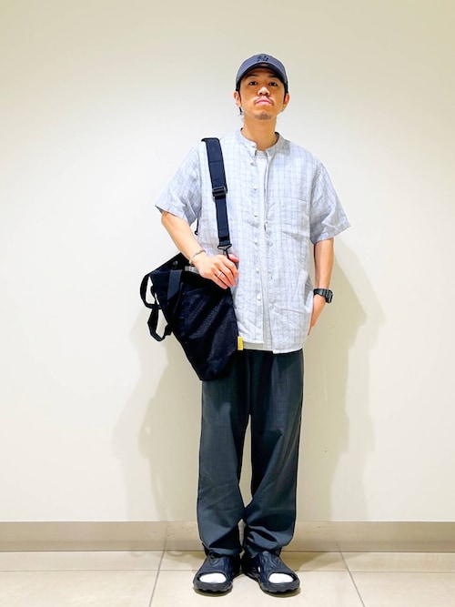 『XLサイズ/WEB限定』シルケットリネン バンドカラーショートスリーブシャツ