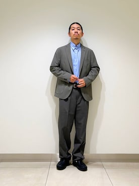 「アイテム（スーツパンツ、グレー系）」を使った、DAIKI TAKEYAさん（メンズ・165cm）の夏コーディネート