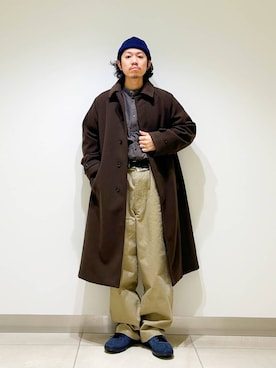 「アイテム（ステンカラーコート）」を使った、DAIKI TAKEYAさん（メンズ・165cm）の冬コーディネート