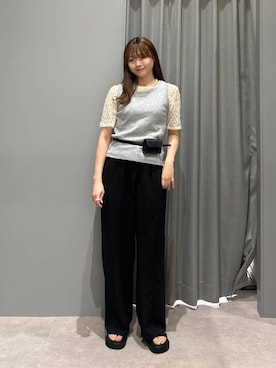 「LEPSIM（レプシィム）のギャザークッションサンダル　638838（サンダル、ブラック系）」を使った、えりこさん（レディース）の春コーディネート