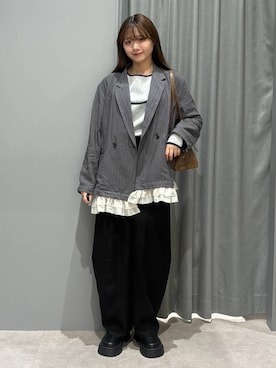 「LEPSIM（レプシィム）のロングハンドルボストン　579910（ボストンバッグ、ブラウン系）」を使った、えりこさん（レディース）の春コーディネート