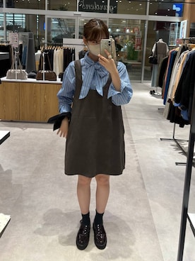 「アイテム（チュニック）」を使った、えりこさん（レディース・156cm）の秋コーディネート