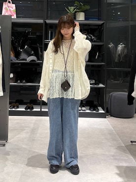 「LEPSIM（レプシィム）のスースーデニムストレートパンツ　637621（デニムパンツ、ブルー系）」を使った、えりこさん（レディース）の春コーディネート