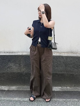 「LEPSIM（レプシィム）のストレートライトチノパンツ　1043153（その他パンツ、ブラウン系）」を使った、えりこさん（レディース）の夏コーディネート