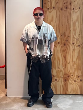 「XLARGE（エクストララージ）のSKYSCRAPER S/S SHIRT（シャツ/ブラウス、ホワイト系）」を使った、あきらさん（メンズ・168cm）の夏コーディネート