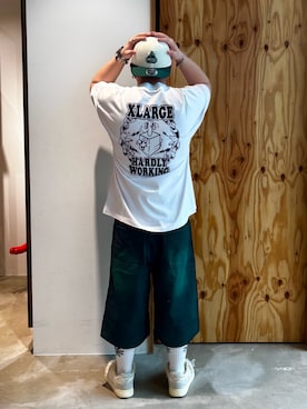 「NEW ERA（ニューエラ）のXLARGE×NEW ERA OG SNAPBACK CAP（キャップ、ホワイト系）」を使った、あきらさん（メンズ・168cm）の夏コーディネート