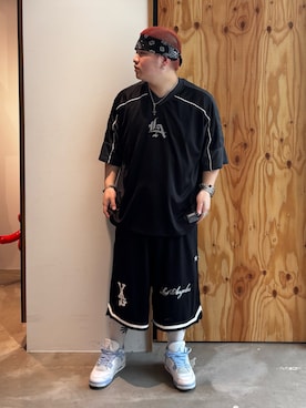 「XLARGE（エクストララージ）のGAME SHIRT（シャツ/ブラウス、ブラック系）」を使った、あきらさん（メンズ・168cm）の夏コーディネート