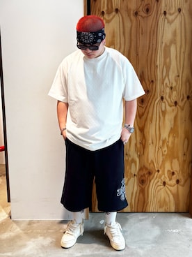 「XLARGE（エクストララージ）のTEXTURED S/S TOP（Tシャツ/カットソー、ホワイト系）」を使った、あきらさん（メンズ・168cm）の夏コーディネート