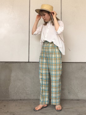 「カンカン帽」｜「アイテム（サンダル）」を使った、いしざわさん（レディース・158cm）の夏コーディネート