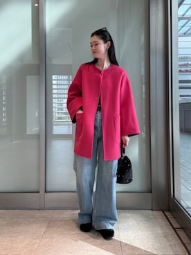 「アイテム（ノーカラーコート）」を使った、平田（hirata）さん（レディース・165cm）の秋コーディネート