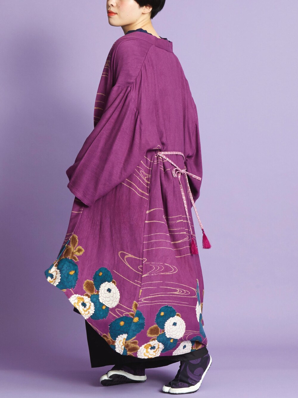 【カヤ】 冬芽羽織 ロングカーディガン ニット羽織り フユノメ羽織 パープル カヤ カーディガン 「カヤ」冬の芽ニット長羽織 レディース : ZOZOTOWN