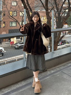 「アイテム（ボストンバッグ）」を使った、amiさん（レディース・148cm）の冬コーディネート