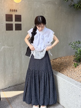 「JILL by JILL STUART（ジルバイジルスチュアート）のダブルリボンサンダル（サンダル、ホワイト系）」を使った、amiさん（レディース・148cm）の夏コーディネート