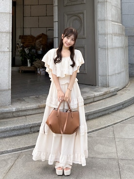 「SHEINのアイテム（ワンピース、ホワイト系）」を使った、amiさん（レディース・148cm）の夏コーディネート