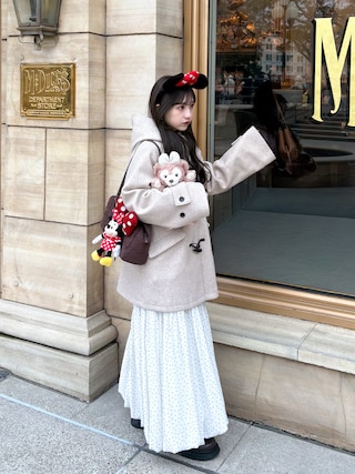 「Chico（チコ）の【WEB限定】フードダッフルミドルコート（その他アウター）」を使った、amiさん（レディース・148cm）の冬コーディネート