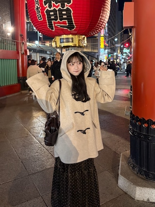 「emi+（エミプラス）のドット柄ベロアロングスカート（スカート）」を使った、amiさん（レディース・148cm）の冬コーディネート