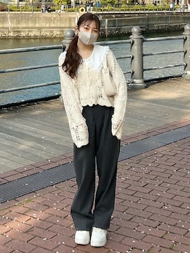 「アイテム（スラックス）」を使った、amiさん（レディース・148cm）の春コーディネート