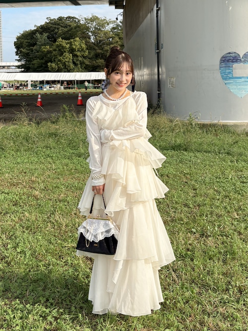 「FURFUR(ファーファー)の【WEB限定カラー】レーストリムがま口バッグ(ハンドバッグ)」を使った、amiさん(レディース・148cm)の秋コーディネート