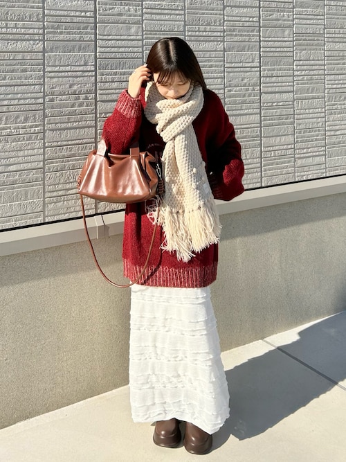 ポップコーン編みボリュームフリンジマフラー（マフラー）｜hinari