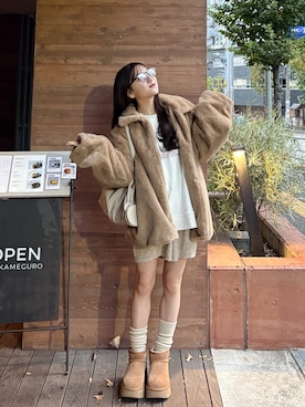 「アイテム（ボストンバッグ）」を使った、amiさん（レディース・148cm）の冬コーディネート