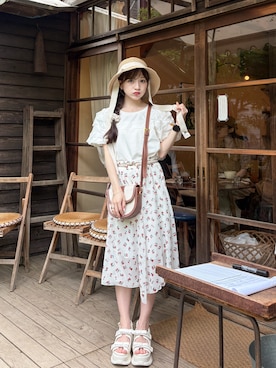「アイテム（帽子）」を使った、amiさん（レディース・148cm）の夏コーディネート