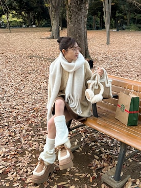 「アイテム（マフラー）」を使った、amiさん（レディース・148cm）の秋コーディネート